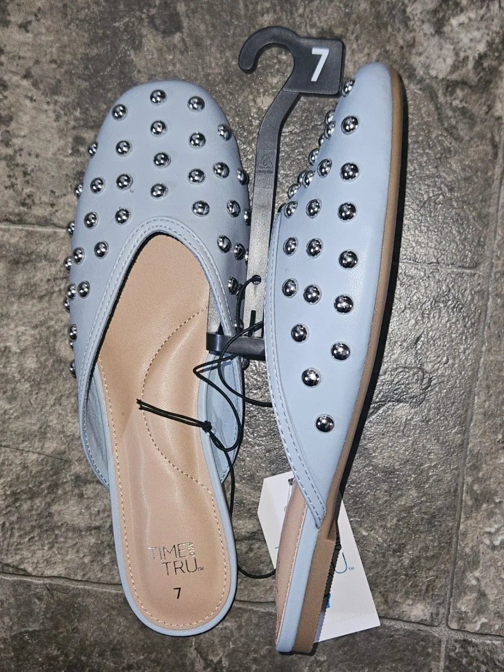 Time and Tru Blue Studded Slip-On Mules Size 7 NWT